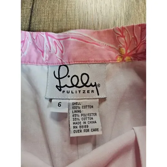 Lilly Pulitzer Vintage Pink Palm Tree Skirt Women's Size 6 Tropical Beach Resort - Picture 8 of 12